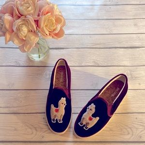 Soludos Llama Burgundy Velvet Loafers Size 6